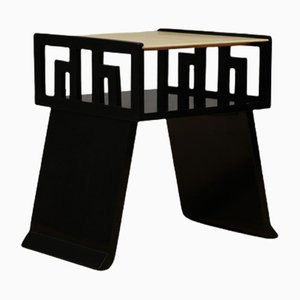 Mid-Century Black Lacquer and Goatskin Square Side Table, 1950s, Set of 2