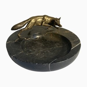 Small Art Deco Bronze Fox with Marble Bowl