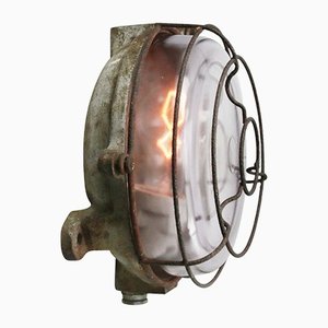 French Industrial Cast Iron & Clear Glass Sconce