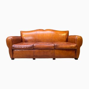 French Leather Club Sofa, 1950s