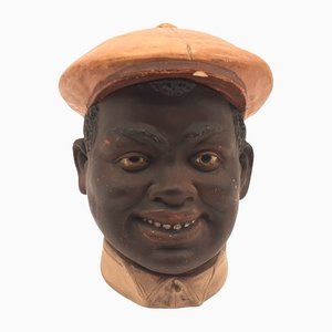 Vintage Ceramic Lidded Box Bust of a Man with Hat