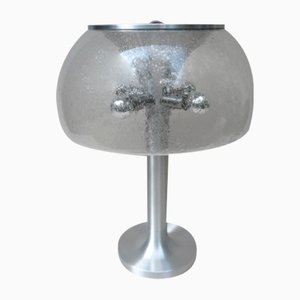 Lámpara de mesa de aluminio cepillado y vidrio con burbujas de Temde, años 60