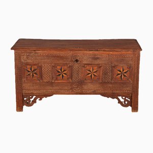 Antique Baroque Chest with Notch Carvings and Inlays, 1700s