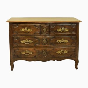 Antique French Brass Walnut Oak Chest of Drawers