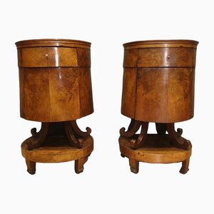 Fine Walnut Cylindrical Bedside Tables, Set of 2