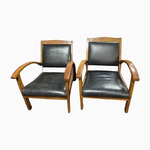 Vintage Stühle aus Leder & Teak, 2er Set