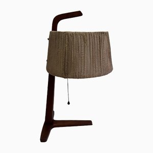 Vintage Teak & Brass Table Lamp with Bast Wrapped Cardboard Lampshade, 1960s