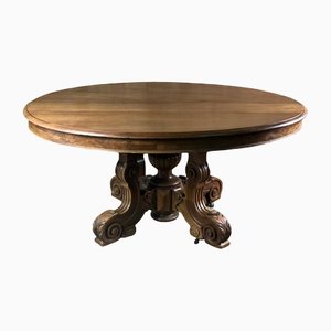 Oval Walnut Oval Table with 4 Foot Carved Connected Spacer, 1900s