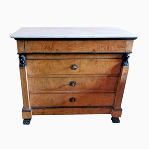 French Louis XVIII Style Chest of Drawers in Walnut with Carrara Marble Top