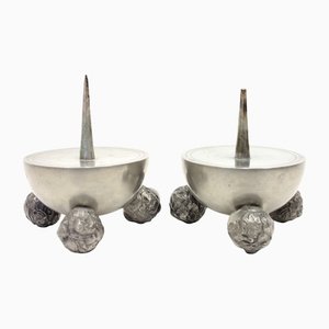 Art Deco Pewter Candleholders by C.G Hallberg, 1930s, Set of 2