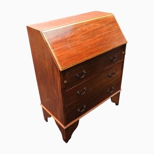19th Century Walnut Inlaid Bureau with a Partially Fitted Interior on Bracket Feet