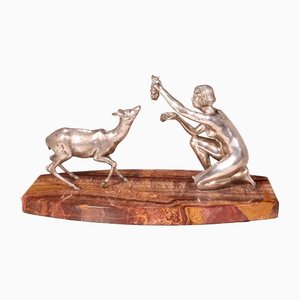 Ciervo de bronce plateado Art Déco de D'arte, años 30