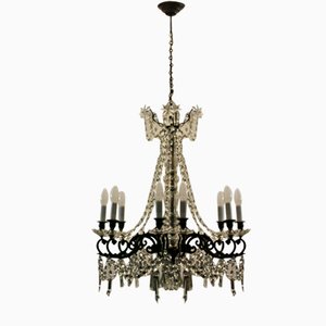 9-Flame Crystal Glass Chandelier, France, 1900s