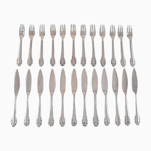 Lily of the Valley Fish Service in Silver 830 for 12 People from Georg Jensen, Set of 24