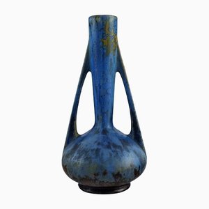 Vase mit Griffen aus glasiertem Steingut von Pierrefonds, Frankreich, 1930er