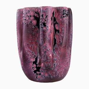 Vase aus glasierter Keramik mit Kristallglasur in violetten Tönen von Vallauris