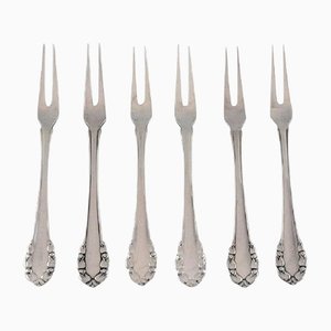 Lily of the Valley Cold Meat Forks in Sterling Silver from Georg Jensen, Set of 6