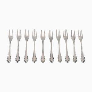 Lily of the Valley Pastry Forks in Sterling Silver from Georg Jensen, Set of 10