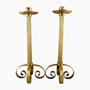 Kolossale Messing Boden Kerzenständer von Ivar Ålenius Björk für Ystad Metal, 2er Set