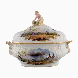 Large Antique Lidded Tureen in Hand-Painted Porcelain from Meissen