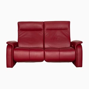 Red Himolla Leather Two-Seater Couch with Relax Function