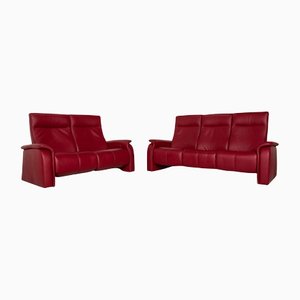 Red Himolla Leather Sofa Set, Set of 2