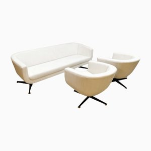 Vintage James Bond Sofa & Swivel Lounge Chairs by Jacques Brule, Set of 3