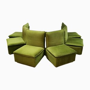 Mid-Century Modular Sofa in Forest Green, Set of 8