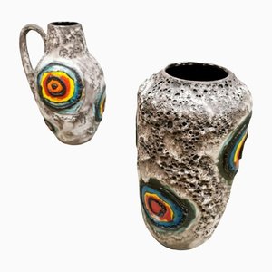 Vintage Ceramic Vases Fat Lava Bullseye from Scheurich, Set of 2