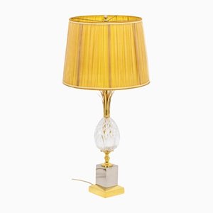 Lámpara en forma de piña de cristal dorado y metal plateado, años 70