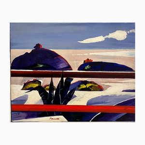 Fernando Farulli, Paisaje toscano con nubes en el horizonte, años 70, óleo sobre lienzo