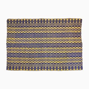 Vintage Romanian Blue Design on a Yellow Background Rug