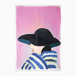 Natalia Roman, Fifties Fashion Figure on Pink, 2021, Acrylic on Watercolor Paper