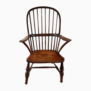Antique Early Georgian Elm Stick Back Provincial Windsor Fireside Chair by Issac Alsop, 1760s