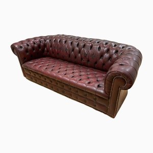 Antique Hand Dyed Oxblood Leather Chesterfield Sofa