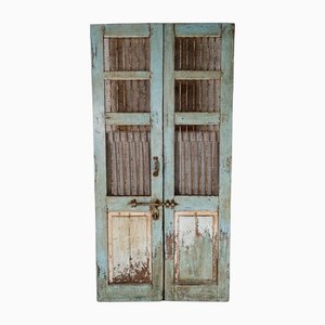 French Decorative Solid Teak & Mesh Chateau Doors with Original Ironmongery, Set of 2