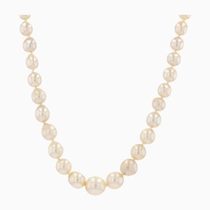20th Century Diamond Falling Cultured Pearl Necklace in 18 Karat Yellow Gold