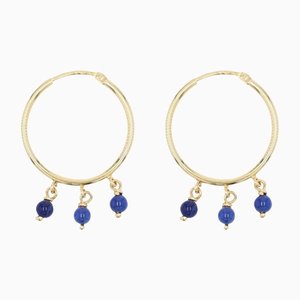 Modern Blue Glass Pearls and 18 Karat Yellow Gold Hoop Earrings