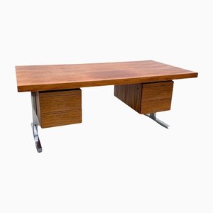 Mid-Century Modern Italian Desk with Drawers in Wood and Chrome, 1970s