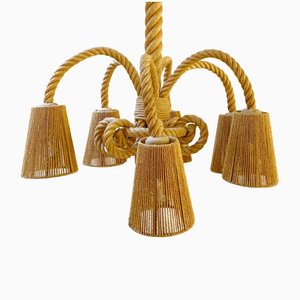Mid-Century Rope Chandelier by Audoux Minet, France, 1970s