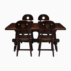 Brutalist Modern Stained Oak Dining Set, Set of 5