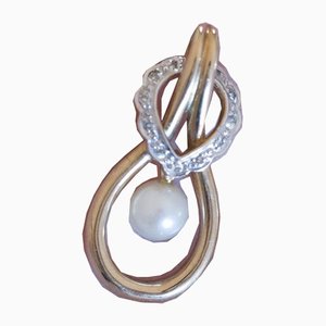Vintage 8k Gold Pendant with Pearl and Diamonds, 1950s