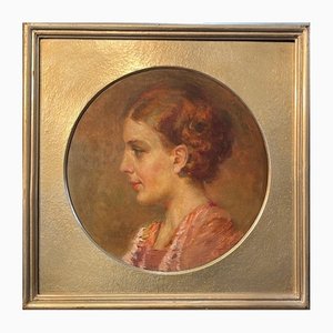 Mario Bettinelli, Portrait of Woman, 1800s, Oil on Cardboard, Framed