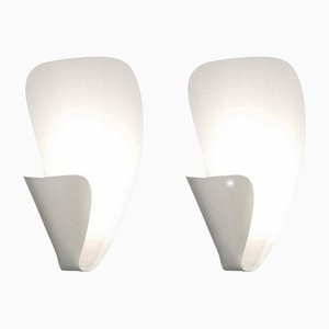Mid-Century Modern White B206 Wall Sconces by Michel Buffet, Set of 2