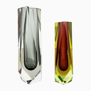 Faceted Murano Glass Sommerso Vases, Italy, 1970s, Set of 2