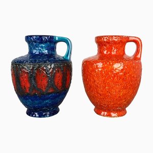 Multi-Colored Fat Lava Op Art Pottery Vase from Bay Ceramics, Germany, Set of 2