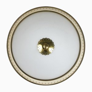 Modernist Metal & Opal Sconce, Italy, 1950s