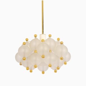 Large Frosted Glass and Brass Chandelier from Kinkeldey, Germany, 1970s