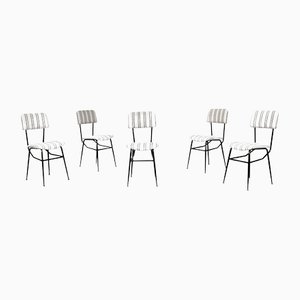 Mid-Century Italian Black Metal and Striped Fabric Chairs, 1950s, Set of 5