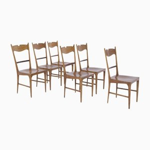 Vintage Chairs in Wood in the style of Ico Parisi, 1950s, Set of 6